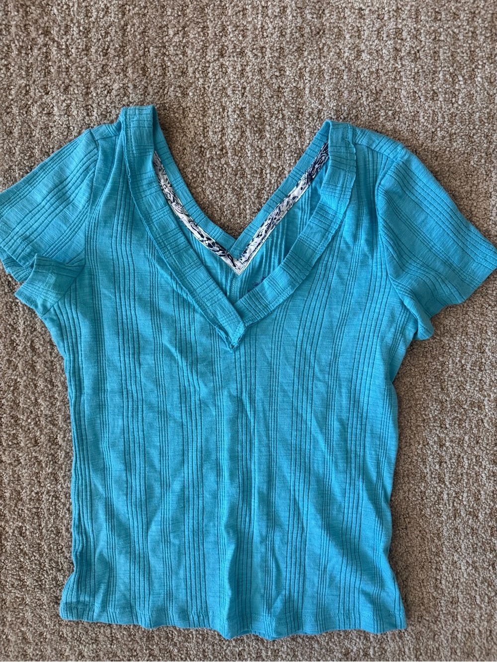 Anthropologie Pilcro Teal Ribbed V-Neck Short Sleeve Top